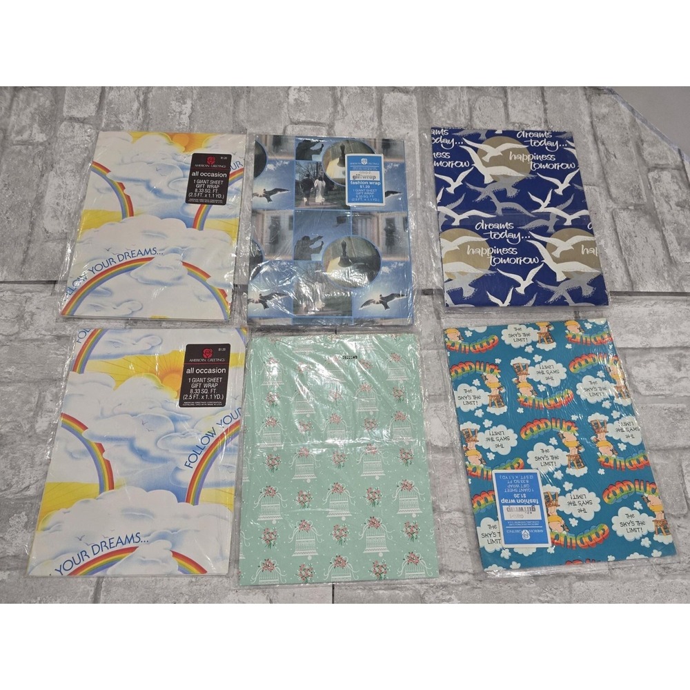 Lot of 6 NOS New Vtg Assorted American Greetings Giant Sheet Gift Wraps Inspo